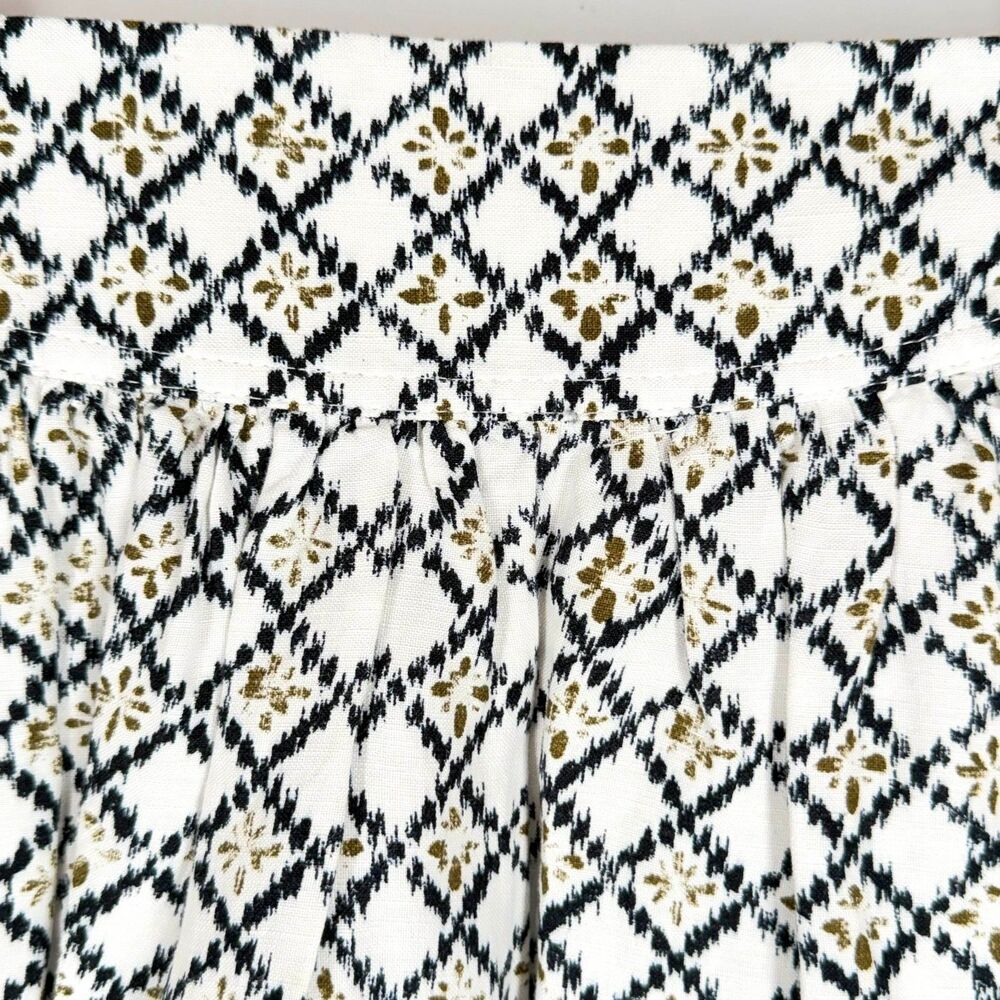 Ann Taylor Skirt Sz 0 Mini Linen Blend Geometric Mixed Prints White Black Olive - Picture 2 of 8